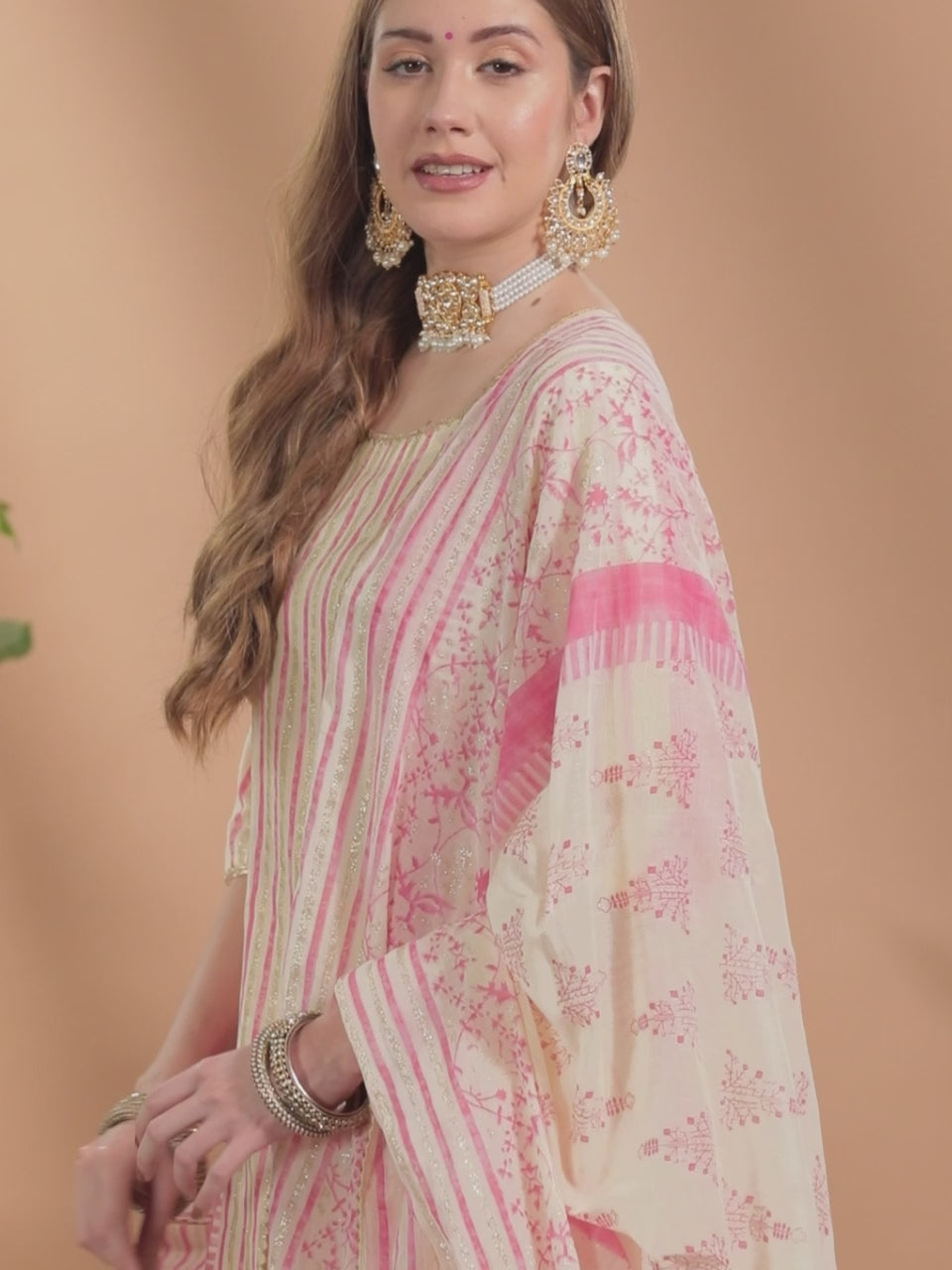  Pink Printed Cotton Straight Kurta With Skirt & Dupatta 