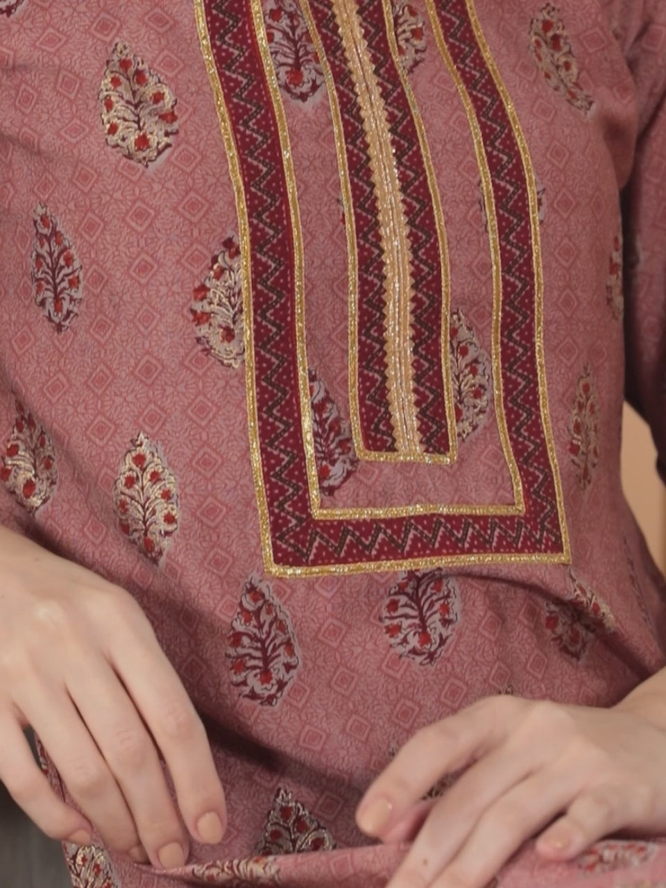  Maroon Yoke Design Silk Blend Straight Kurta With Dupatta 