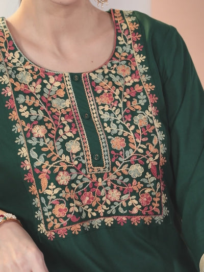 Green Yoke Design Wool Straight Kurta