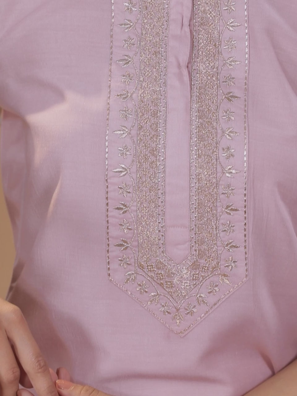 Pink Embroidered Chanderi Silk Kurta