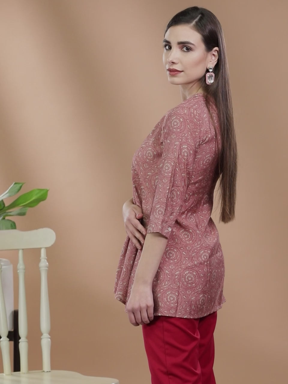  Pink Printed Chanderi Silk Kurti 