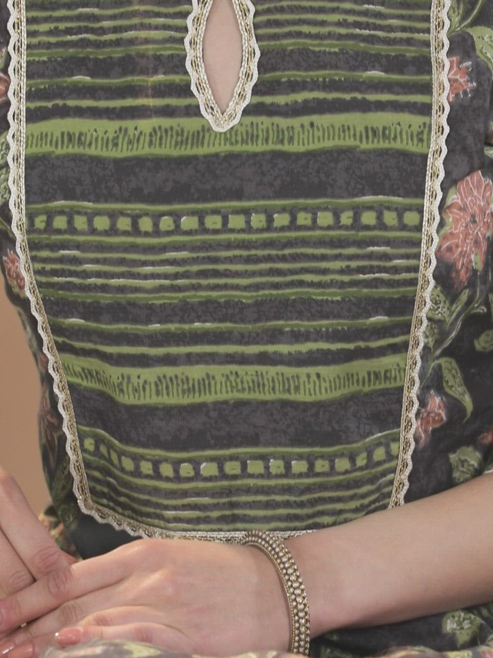  Green Printed Cotton Straight Kurta With Palazzos & Dupatta 