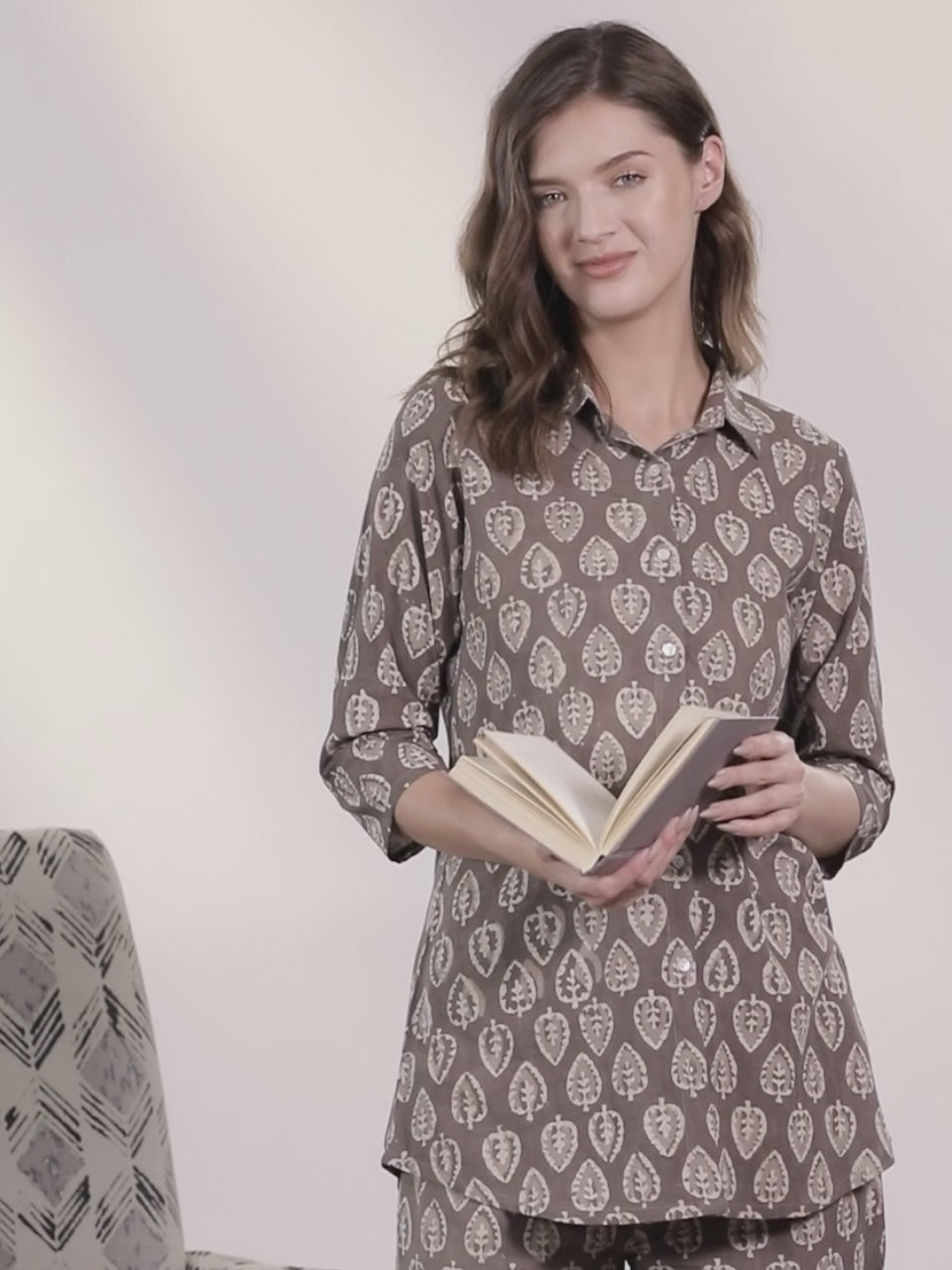 Brown Printed Cotton Night Suit 