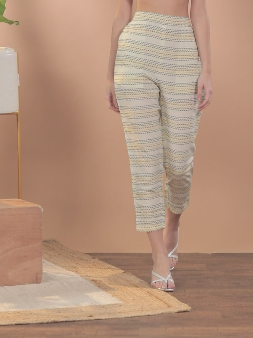 Yellow Striped Silk Trousers