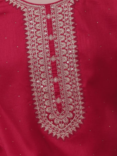 Coral Embroidered Silk Blend Straight Kurta With Dupatta
