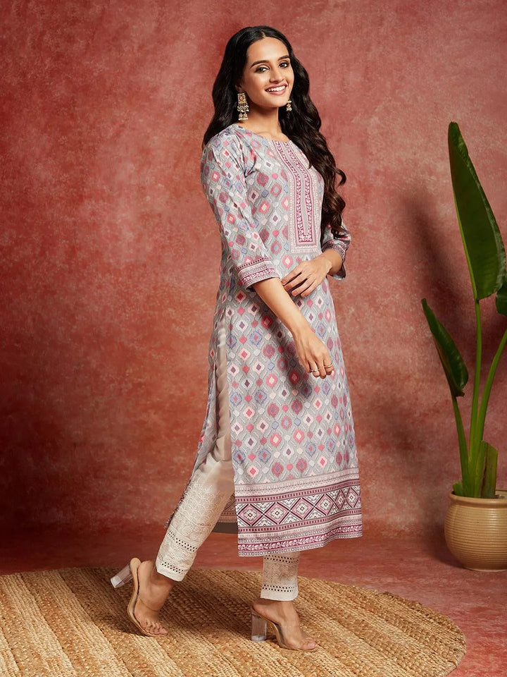Green Printed Crepe Straight Kurta - Libas