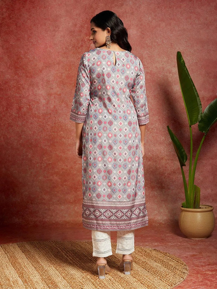 Green Printed Crepe Straight Kurta - Libas