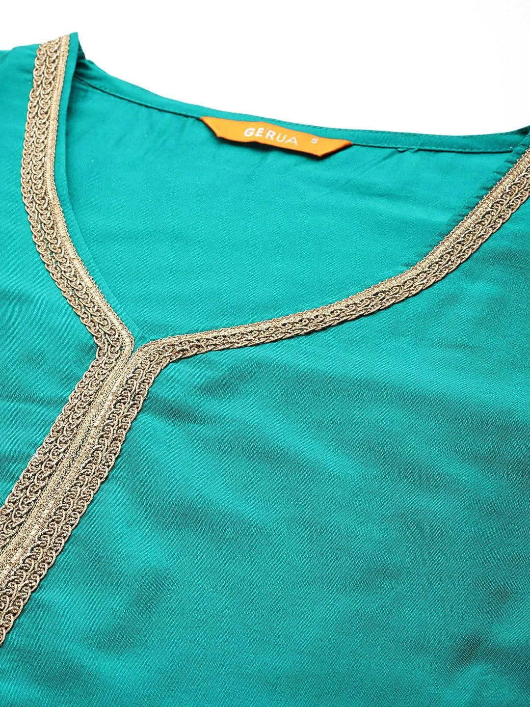 Green Solid Silk Blend Straight Kurta With Trousers & Dupatta - Libas 