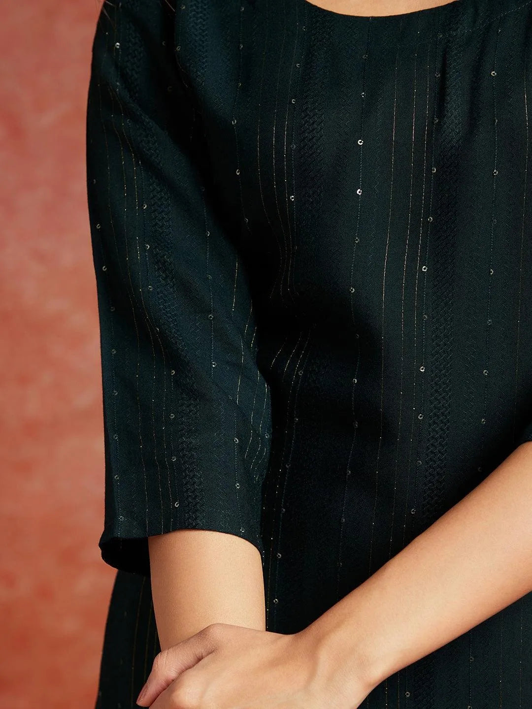 Green Woven Design Rayon Straight Kurta - Libas 