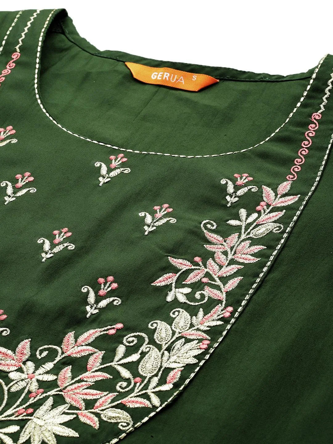 Green Yoke Design Silk Blend Straight Kurta With Trousers & Dupatta - Libas 