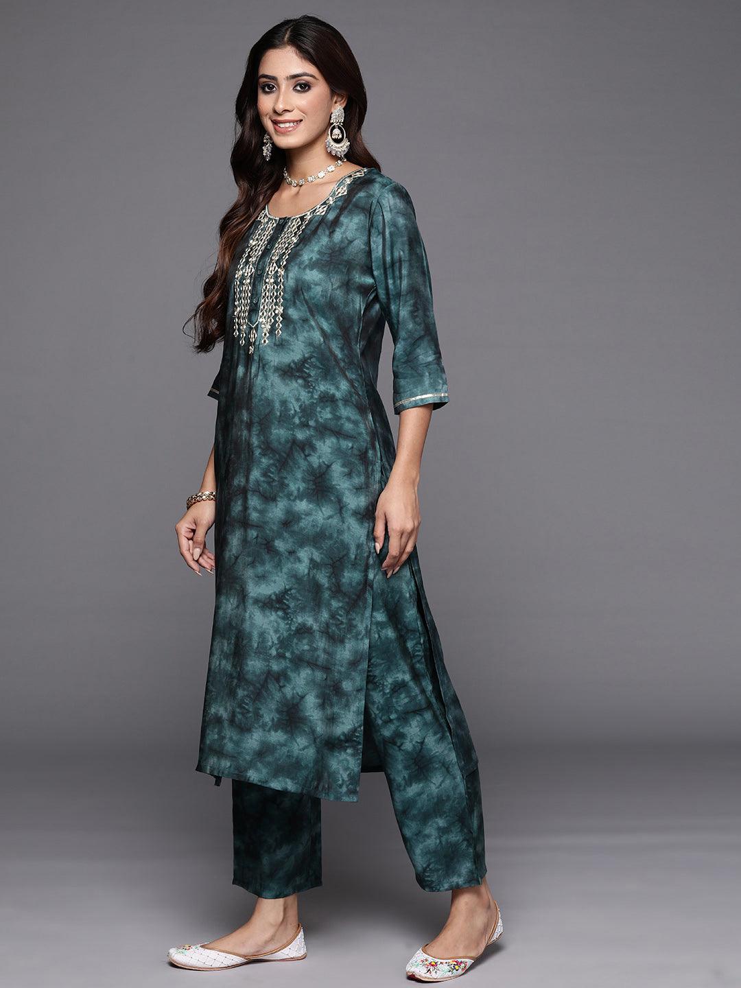 Grey Printed Silk Blend Pakistani Suit