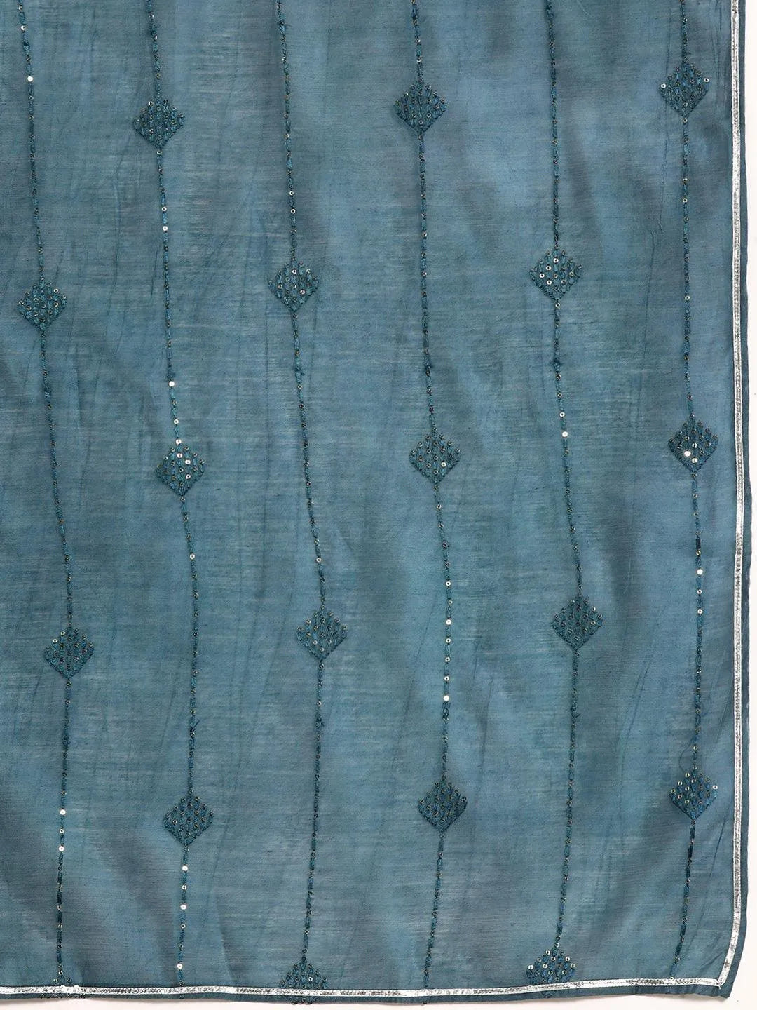 Grey Yoke Design Silk Blend Straight Kurta With Trousers & Dupatta - Libas 