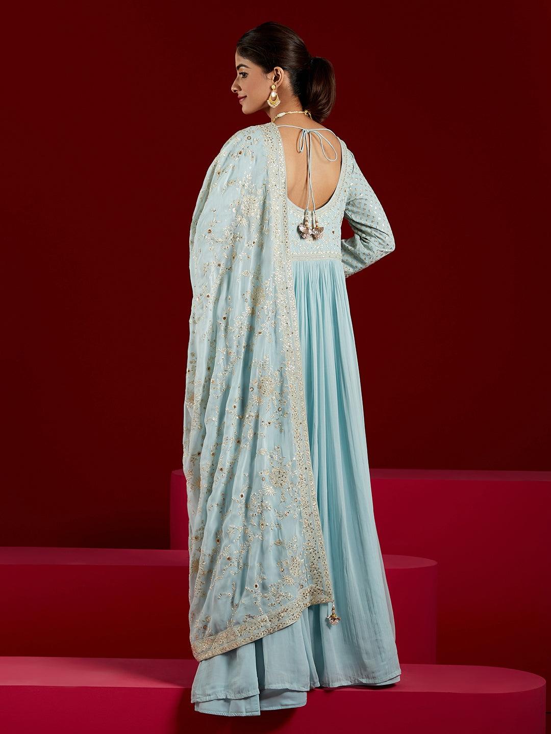 Libas Art Blue Yoke Design Georgette Anarkali Suit With Dupatta