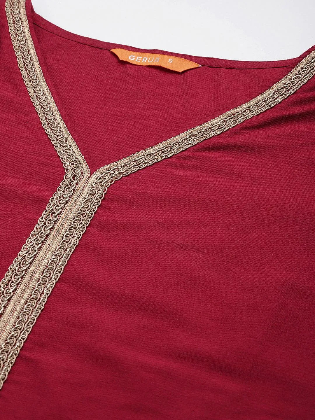 Maroon Solid Silk Blend Straight Kurta With Trousers & Dupatta - Libas 