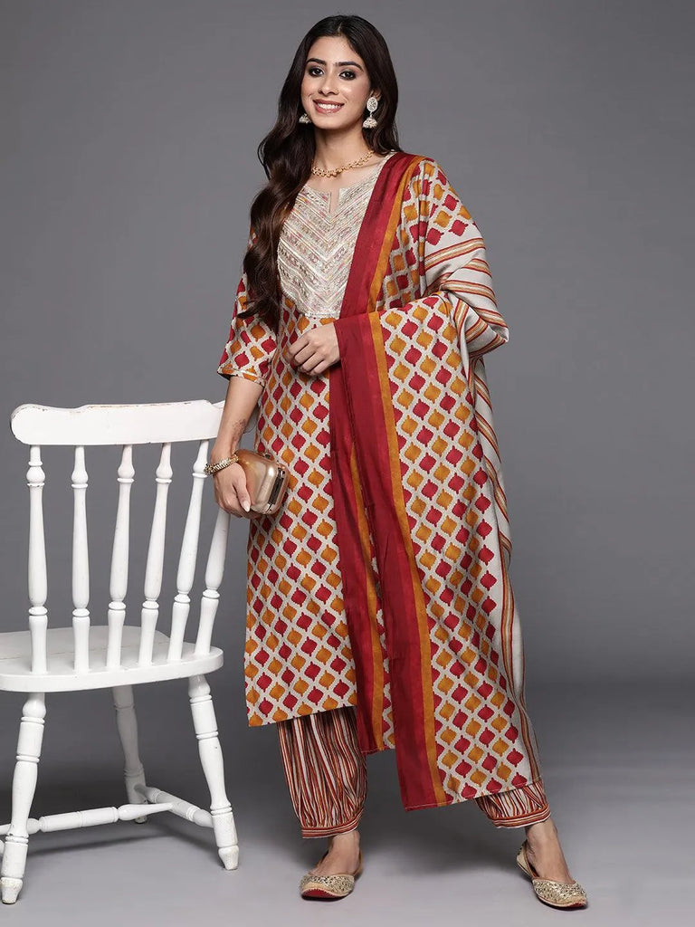 Gerua Multicoloured Printed Silk Blend Straight Suit With Dupatta