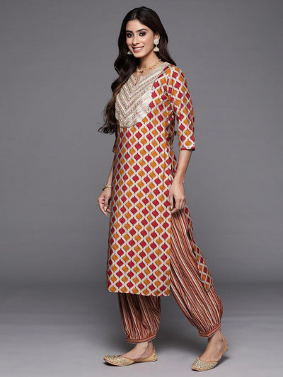 Multi Printed Silk Blend Straight Kurta With Salwar & Dupatta - Libas