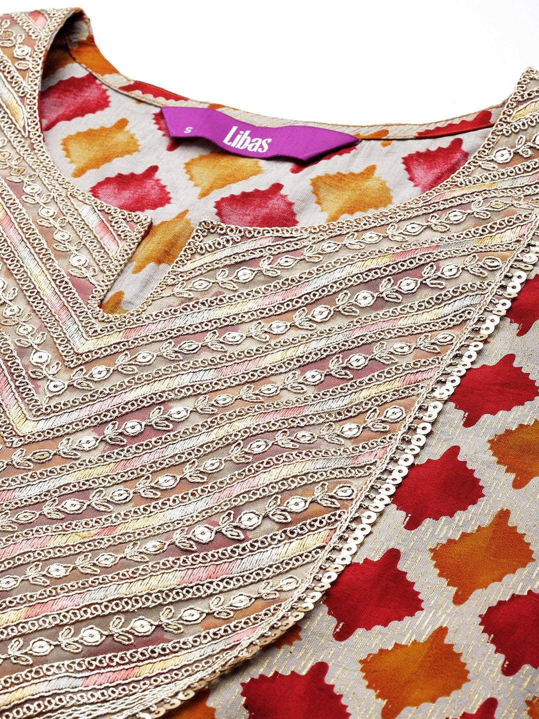 Multi Printed Silk Blend Straight Kurta With Salwar & Dupatta - Libas