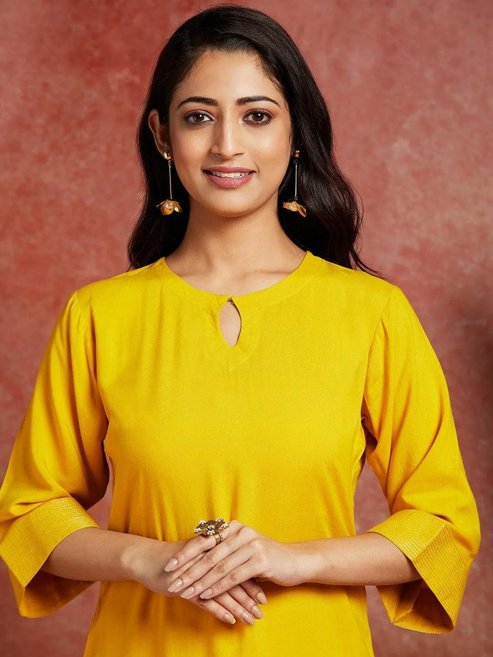 Mustard Solid Rayon Straight Kurta - Libas