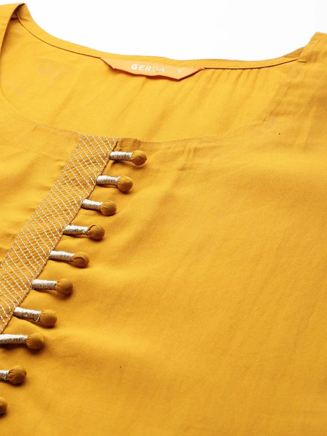 Mustard Solid Silk Blend Straight Kurta With Trousers & Dupatta - Libas 