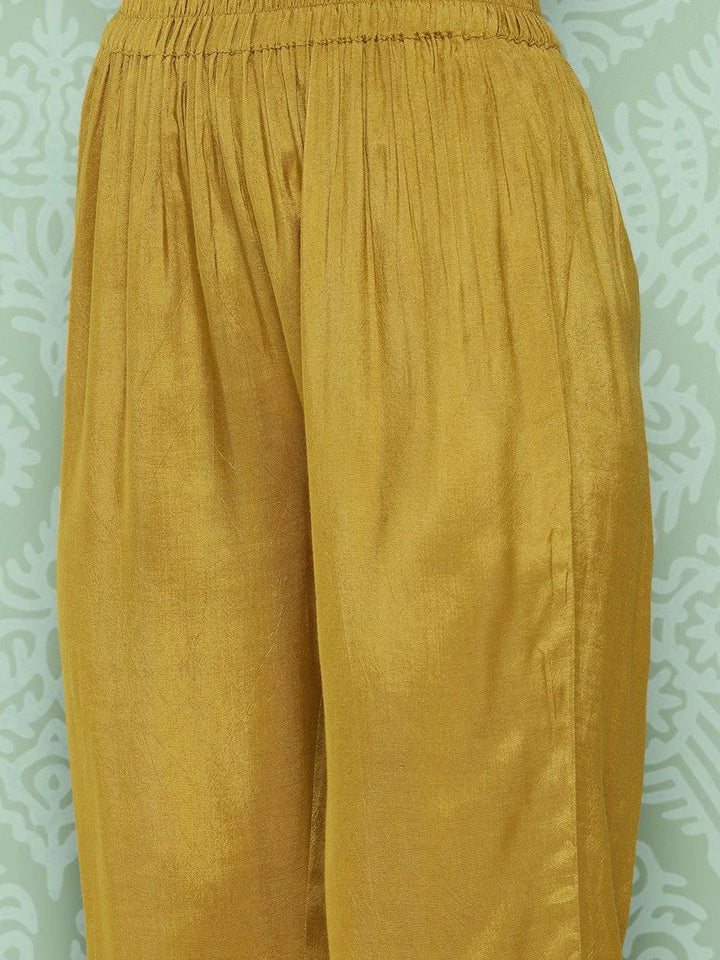 Mustard Woven Design Silk Blend Straight Kurta With Trousers & Dupatta - Libas