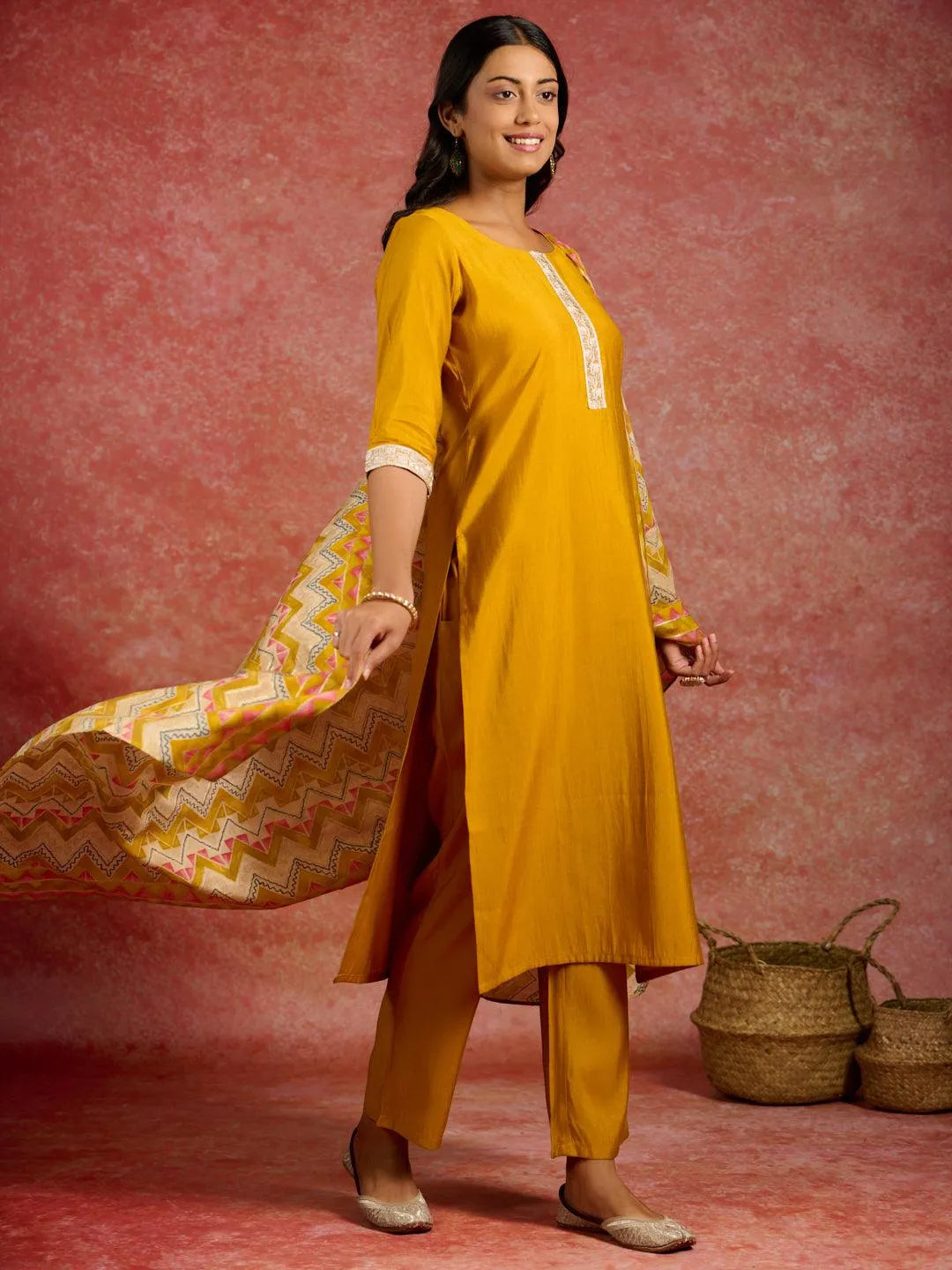 libas Mustard Yoke Design Silk Blend Straight Suit With Dupatta-picture-34