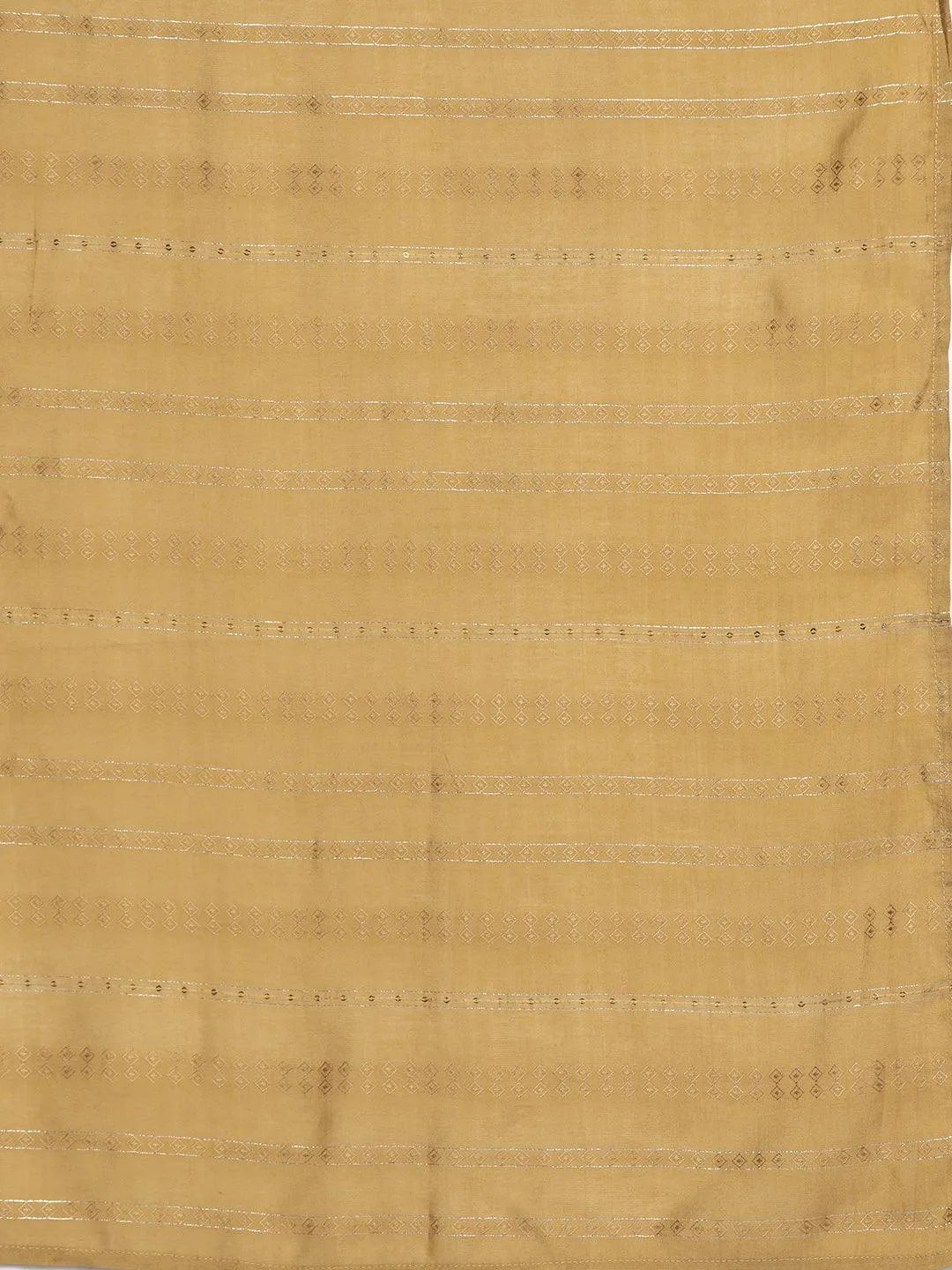 Mustard Yoke Design Silk Blend Straight Kurta With Trousers & Dupatta - Libas 