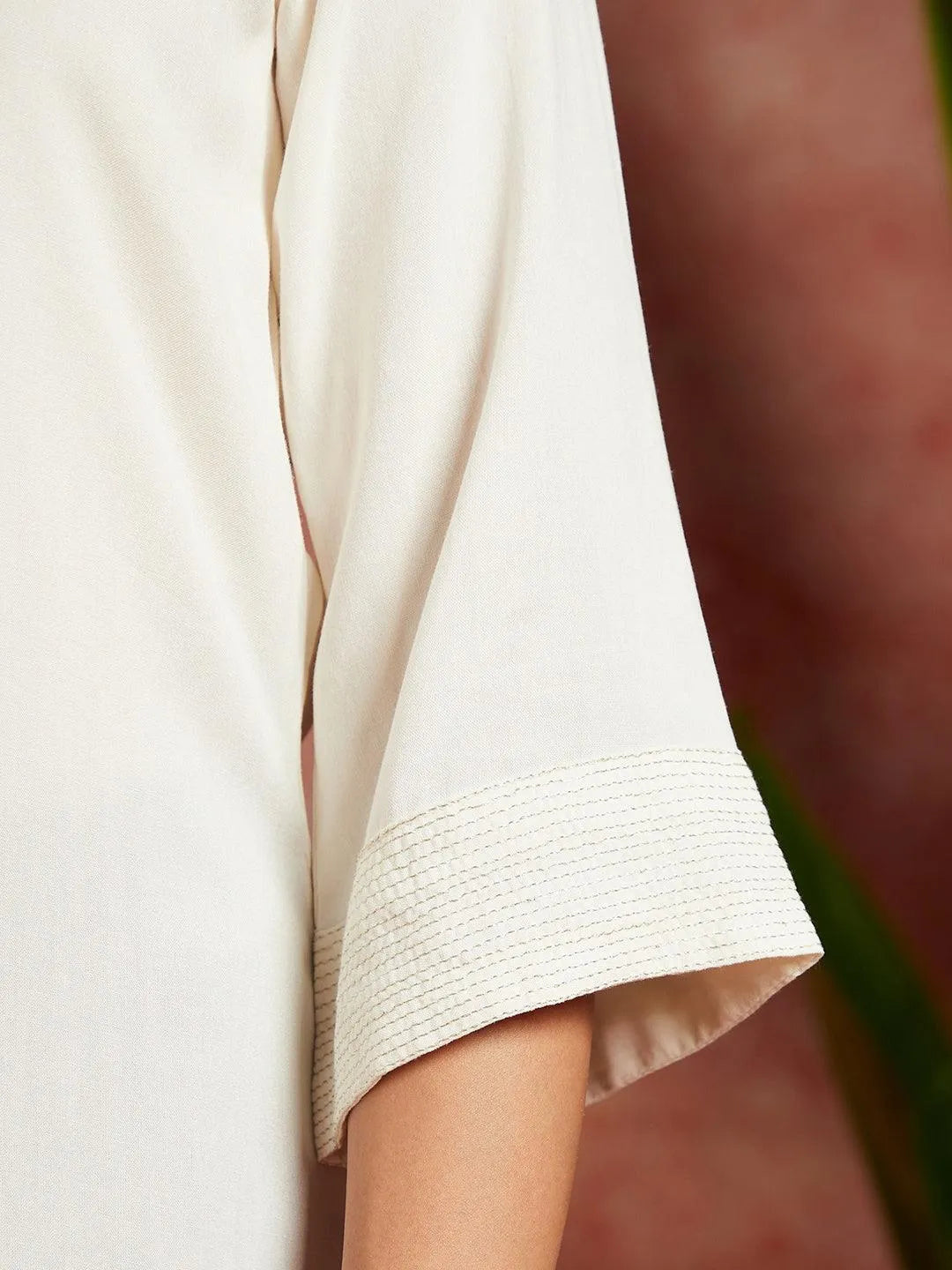 Off White Solid Rayon Straight Kurta - Libas 