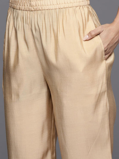 Peach Printed Silk Blend Anarkali Kurta With Trousers & Dupatta - Libas