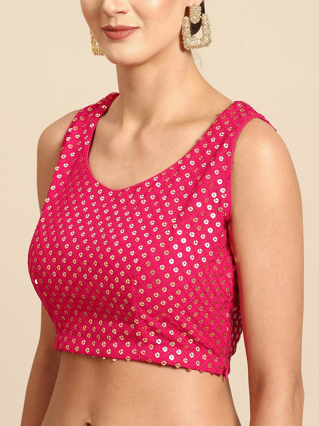 Pink Embellished Georgette Ready to Wear Saree - Libas