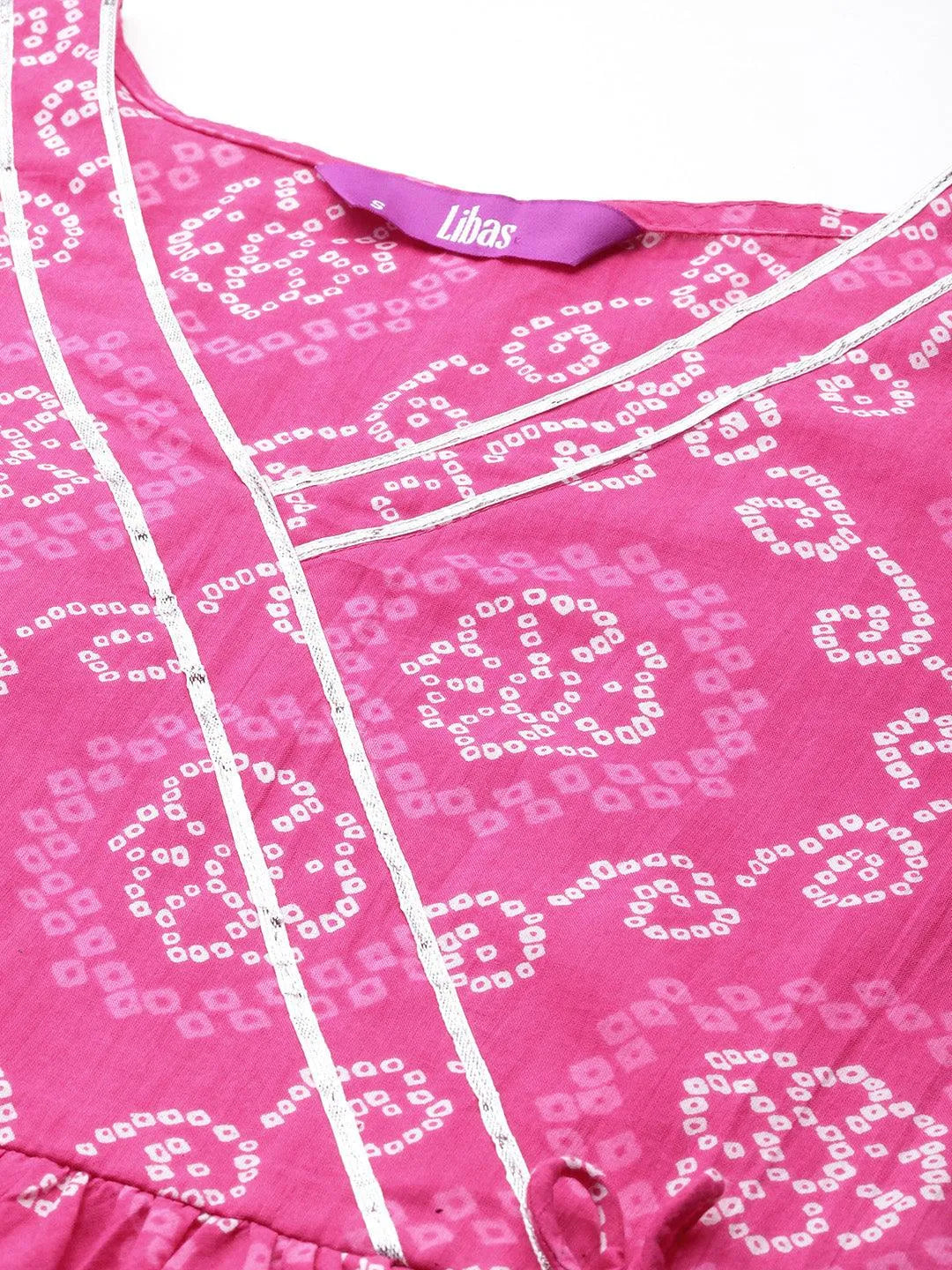 Pink Printed Cotton A-Line Kurta With Trousers & Dupatta - Libas