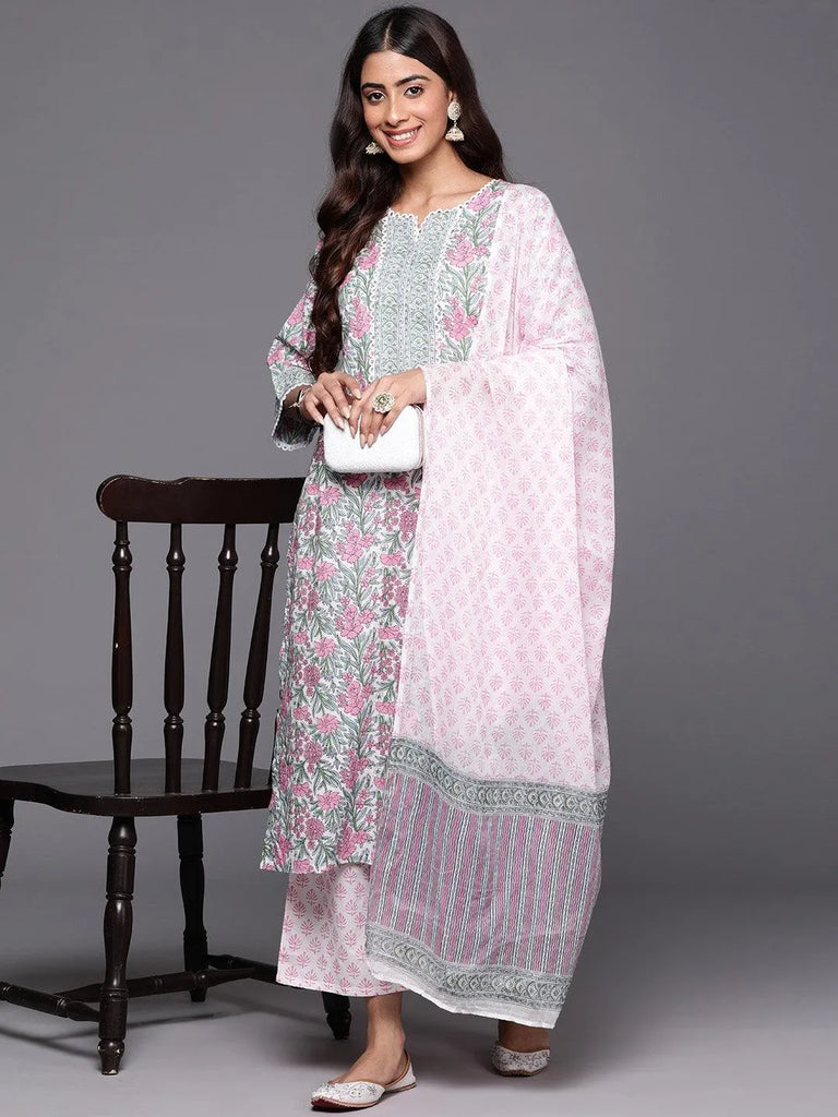 Libas Pink Printed Cotton Straight Suit With Dupatta