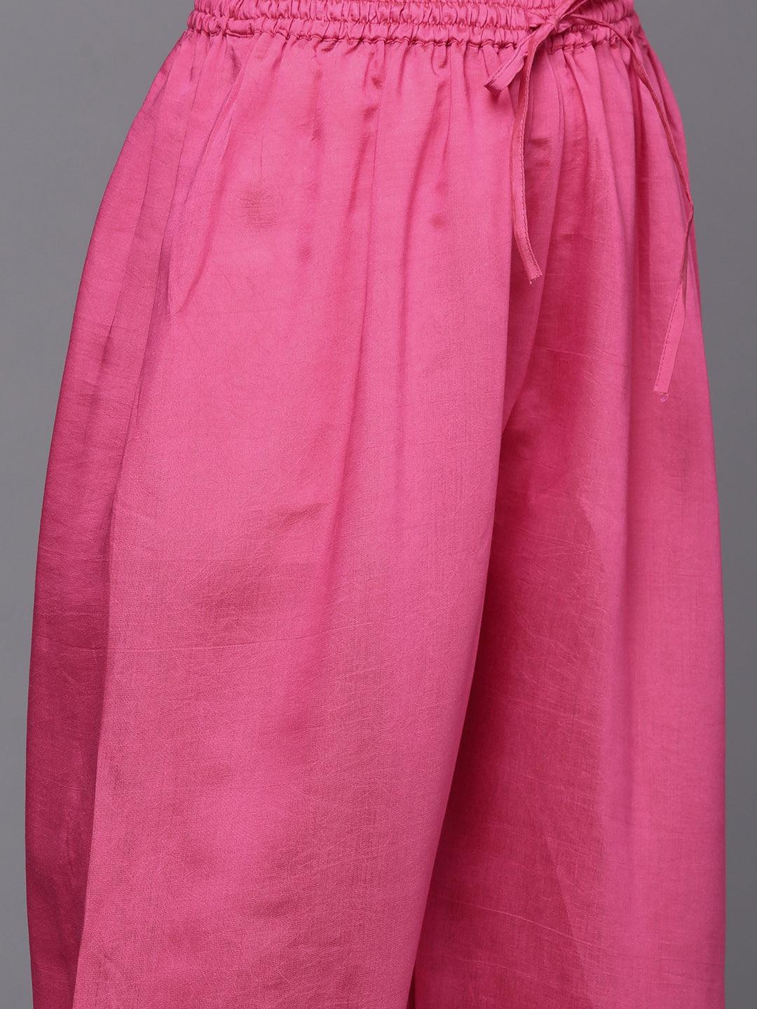 Pink Printed Silk Blend Straight Kurta With Salwar & Dupatta - Libas