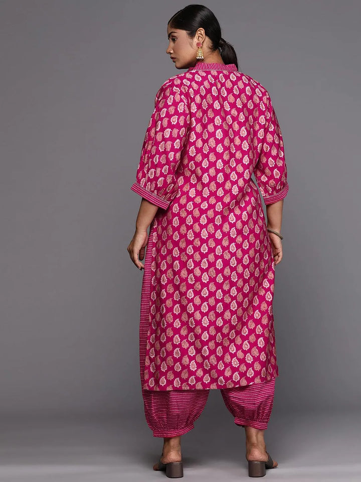 Pink Printed Silk Blend Straight Kurta With Salwar - Libas