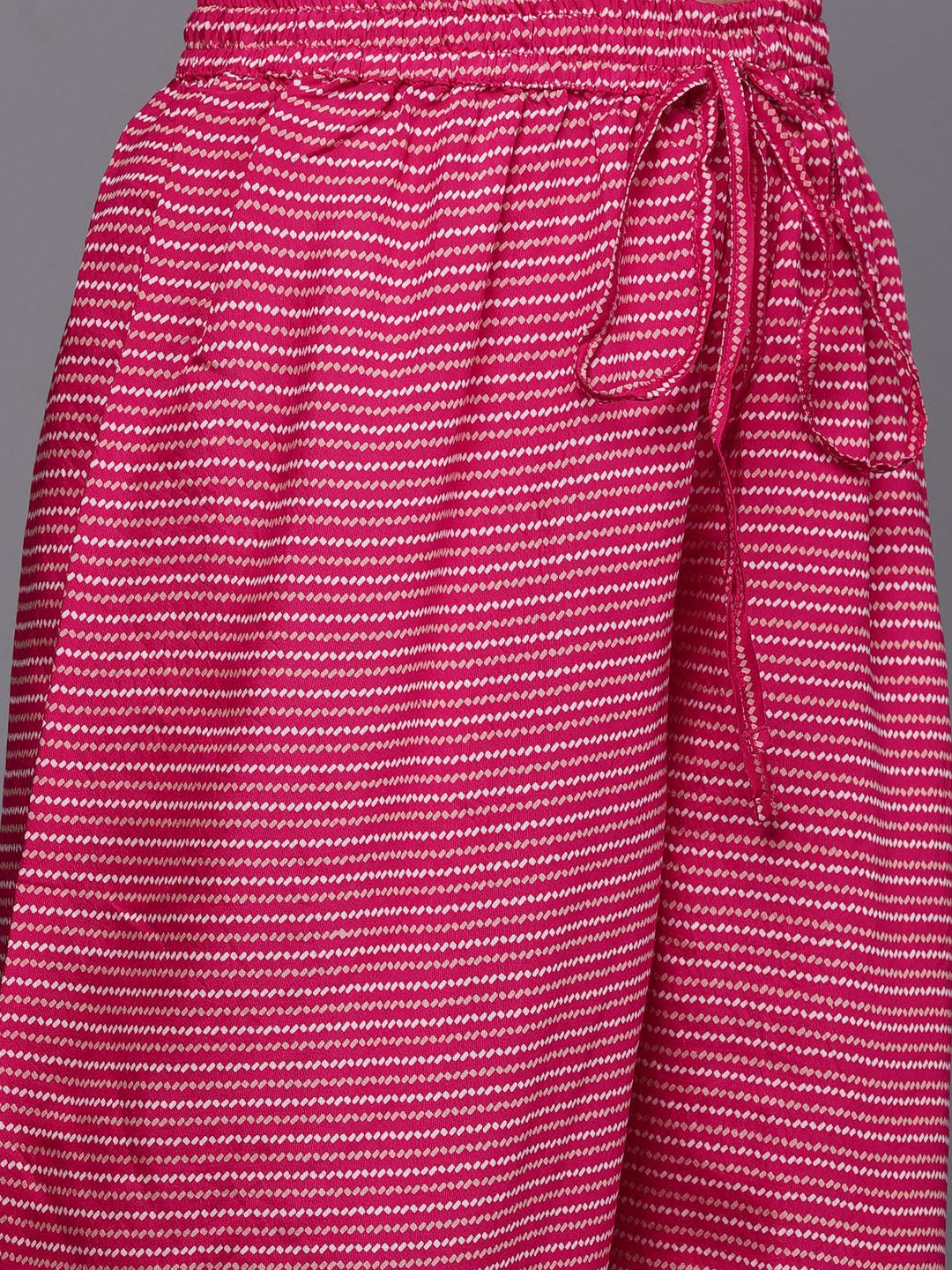 Pink Printed Silk Blend Straight Kurta With Salwar - Libas