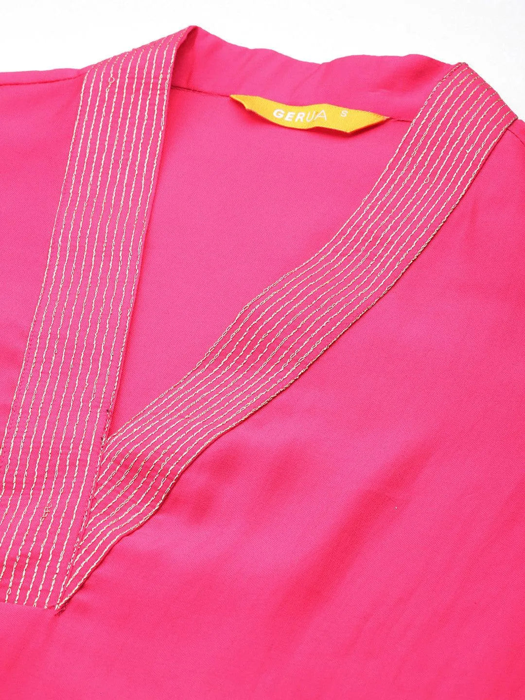 Pink Solid Silk Blend Straight Kurta With Trousers & Dupatta - Libas