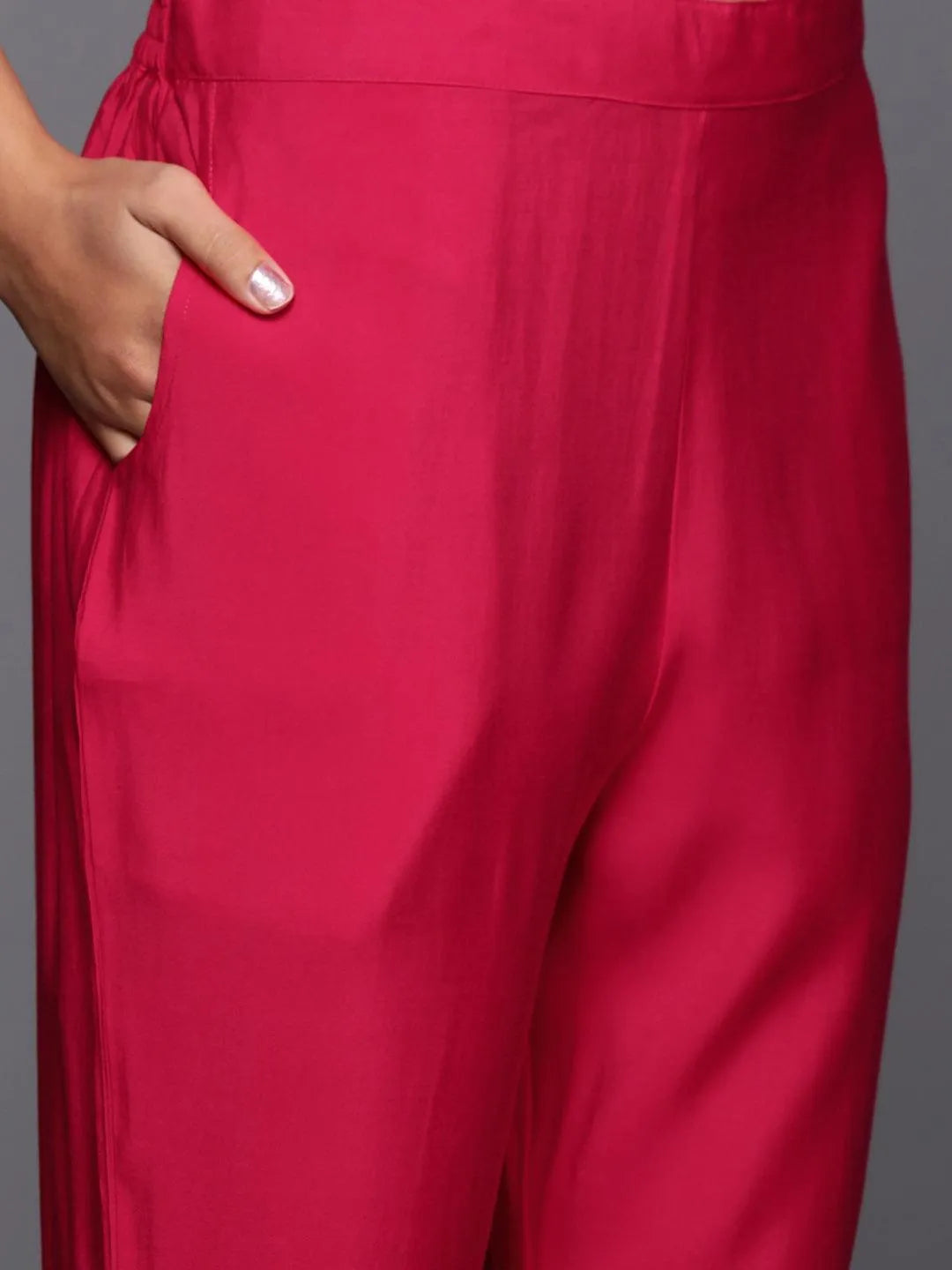 Pink Solid Silk Blend Straight Kurta With Trousers & Dupatta - Libas 