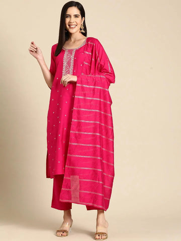 Gerua Pink Yoke Design Silk Blend Straight Suit With Dupatta