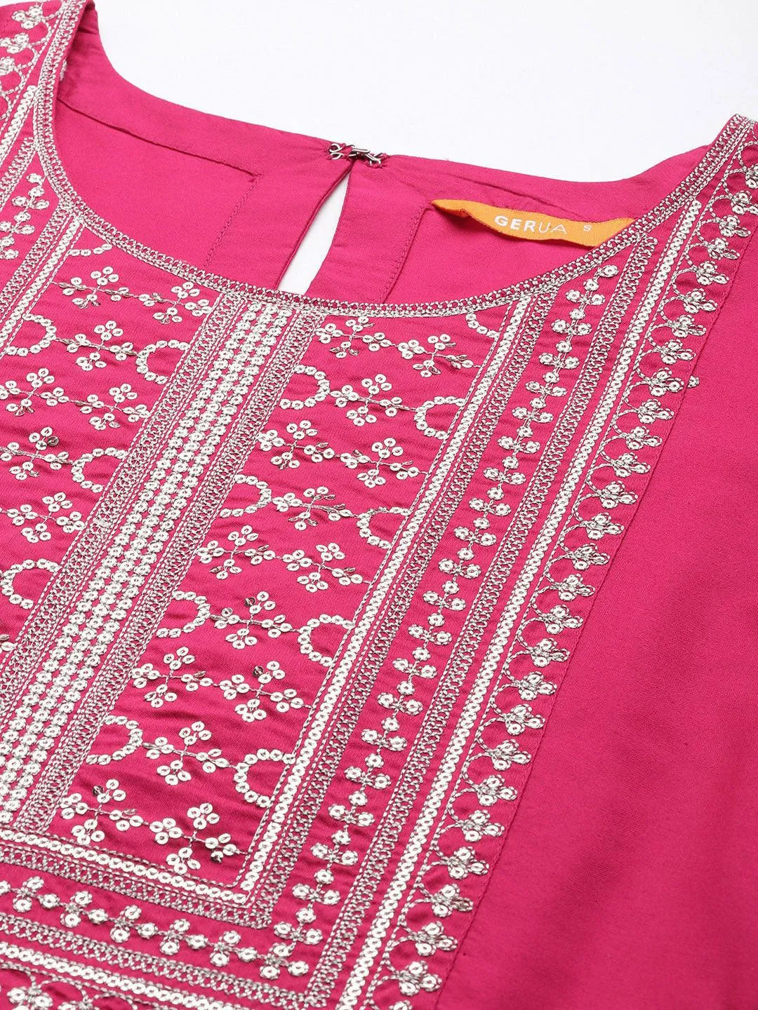 Pink Yoke Design Silk Blend Straight Kurta With Trousers & Dupatta - Libas 