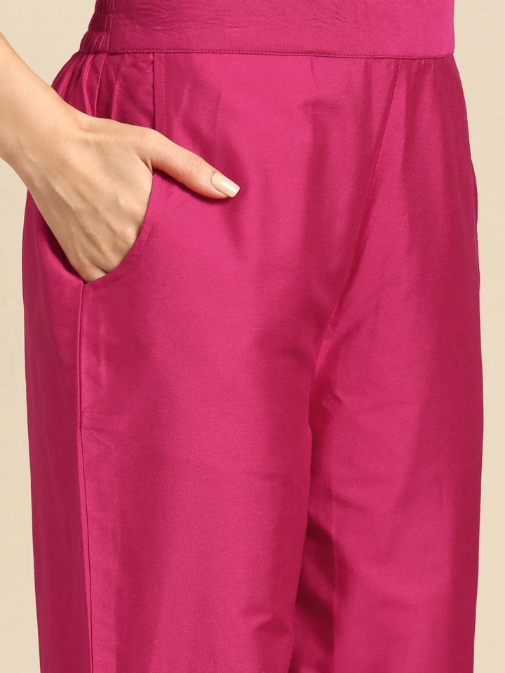 Pink Yoke Design Silk Blend Straight Kurta With Trousers & Dupatta - Libas