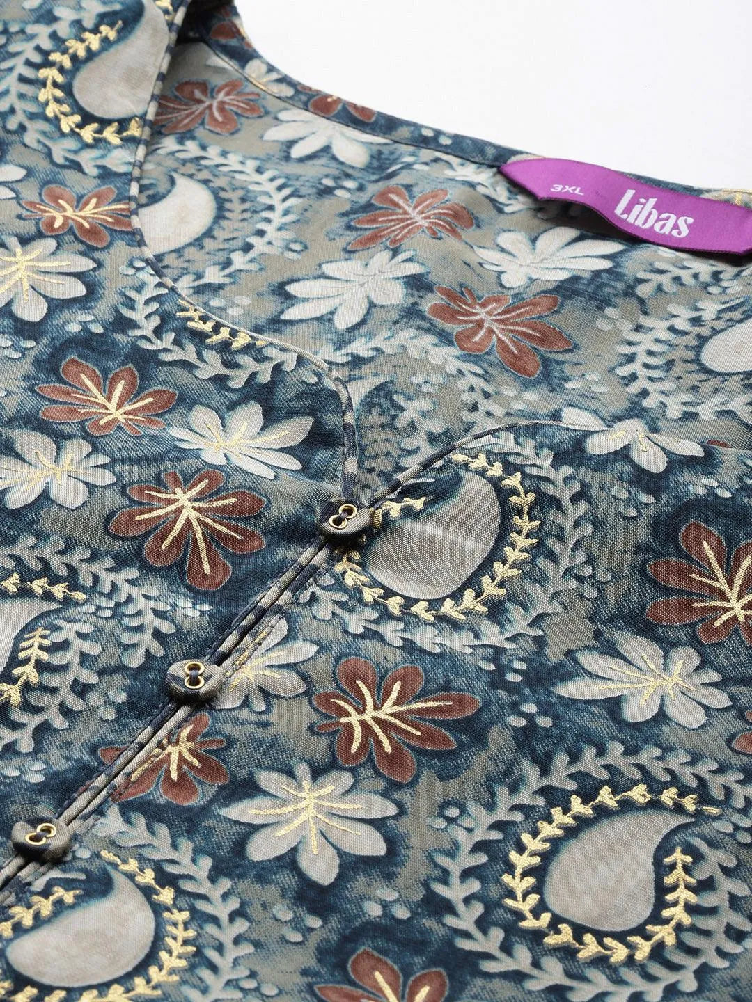 Plus Size Blue Printed Silk Blend Straight Kurta With Salwar & Dupatta - Libas 