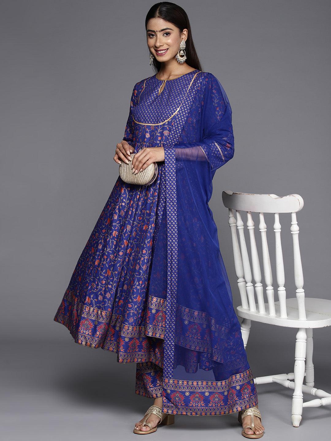 Purple Printed Rayon Anarkali Suit With Dupatta