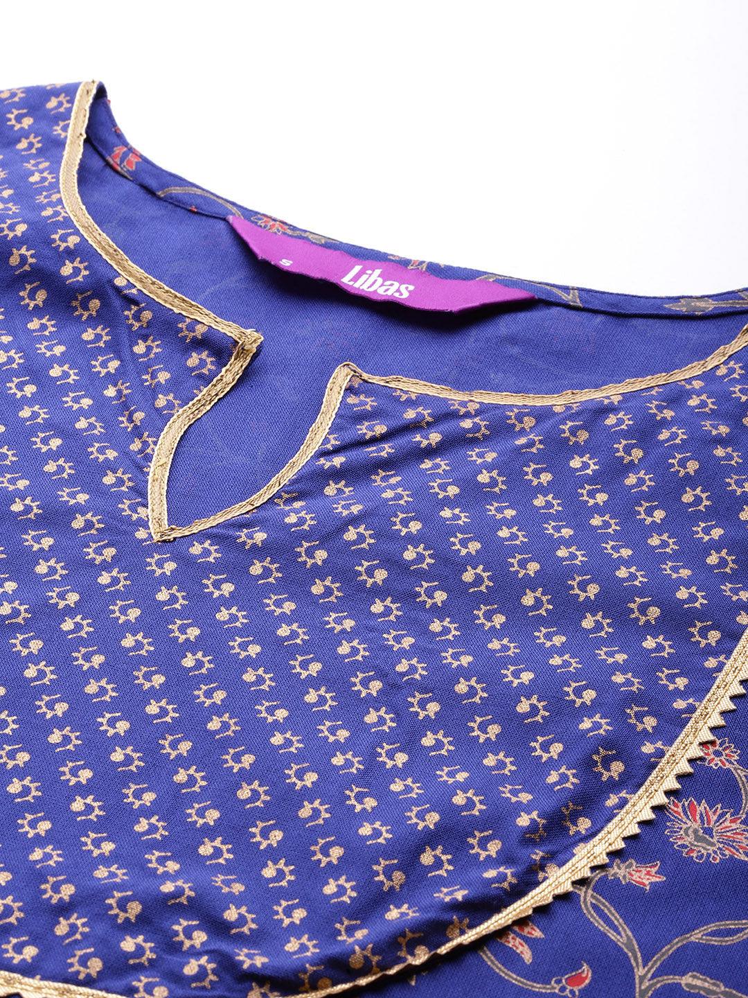 Purple Printed Rayon Anarkali Suit With Dupatta