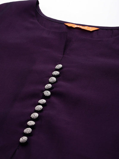 Purple Solid Silk Blend Straight Kurta With Trousers & Dupatta - Libas