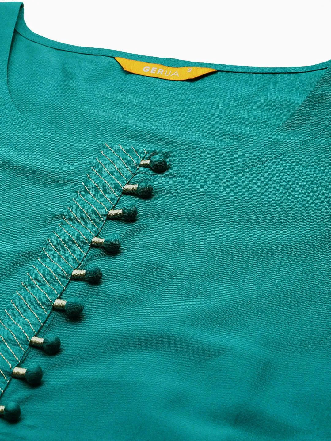 Rama Green Solid Silk Blend Straight Kurta With Trousers & Dupatta - Libas 