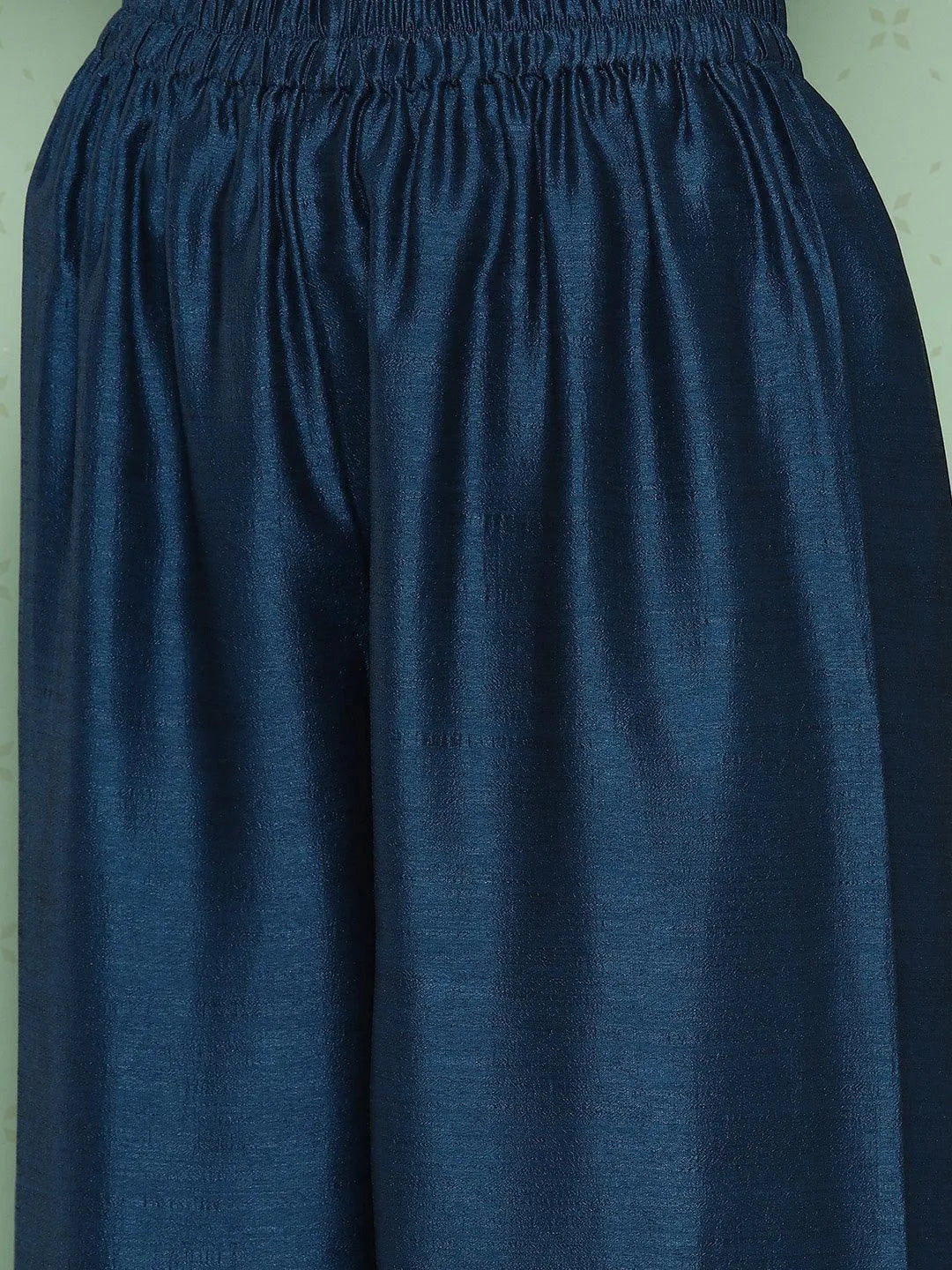 Teal Blue Embroidered Silk Blend Straight Kurta With Palazzos & Dupatta - Libas 