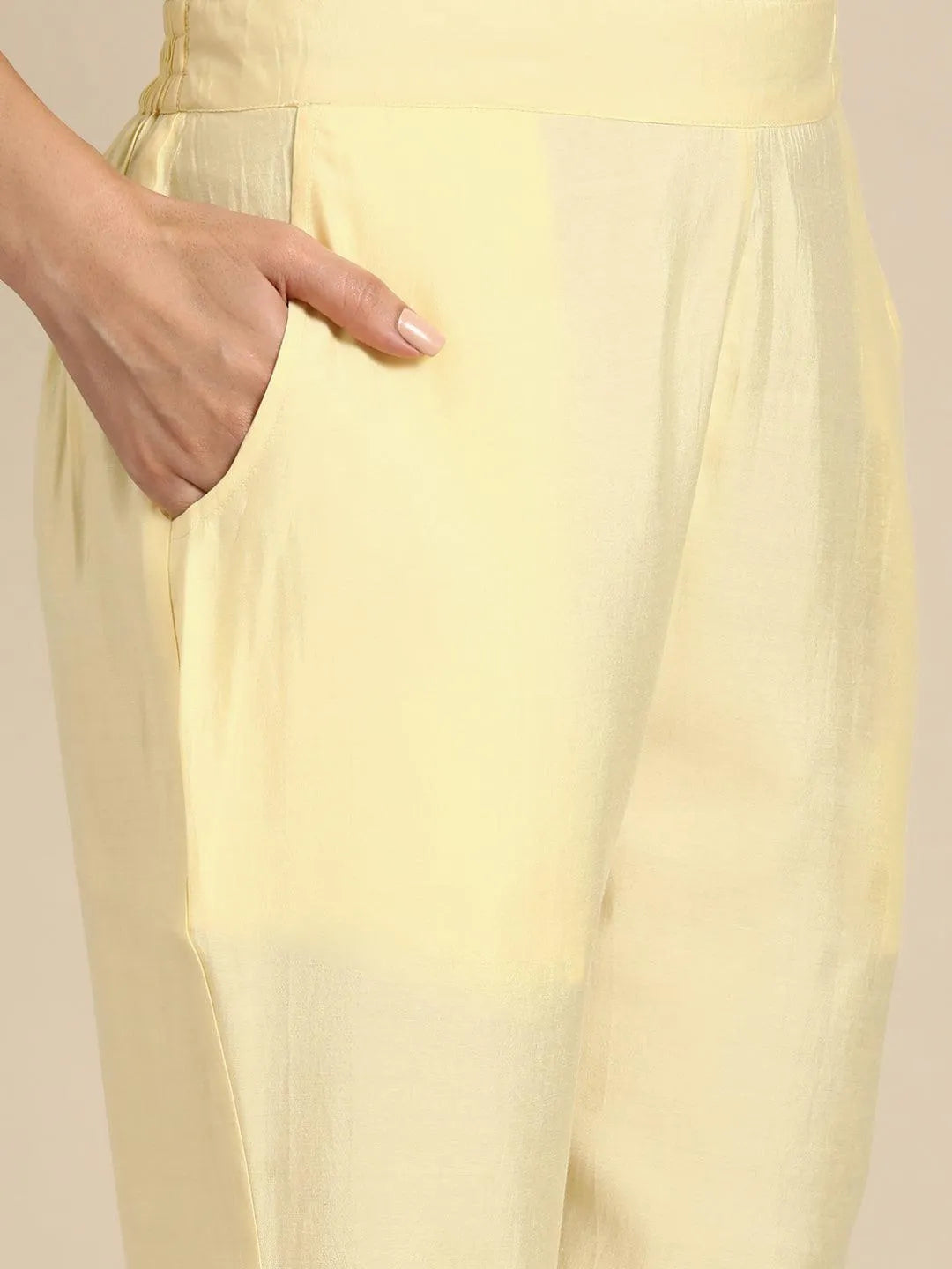 Yellow Yoke Design Silk Blend Straight Kurta With Trousers & Dupatta - Libas 