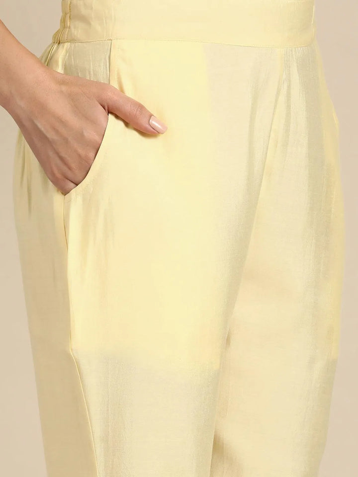 Yellow Yoke Design Silk Blend Straight Kurta With Trousers & Dupatta - Libas